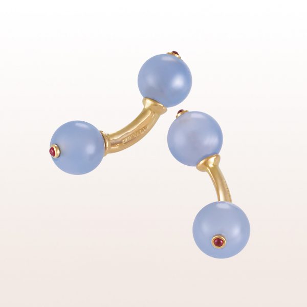 Cufflinks with blue agate and rubies in 18kt yellow gold