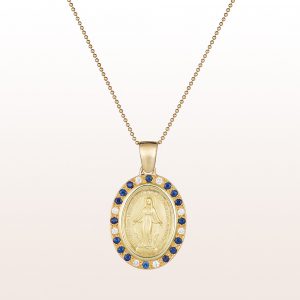 Madonnenanhänger mit Saphir 0,53ct und Brillanten 0,20ct in 18kt Gelbgold