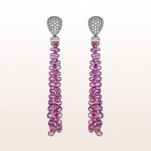 Ohrgehänge mit Brillanten 1,86ct und rosa Saphiren 52,10ct in 18kt Weißgold