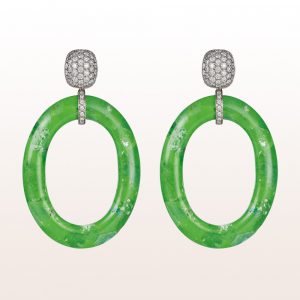 Earrings with brilliants 1,90ct and green turquoise in 18kt white gold