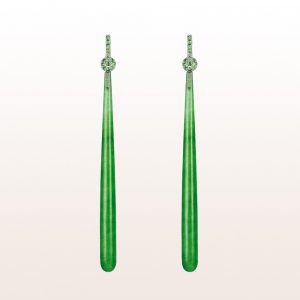 Earrings with green jade and tsavorite 0,51ct in 18kt white gold