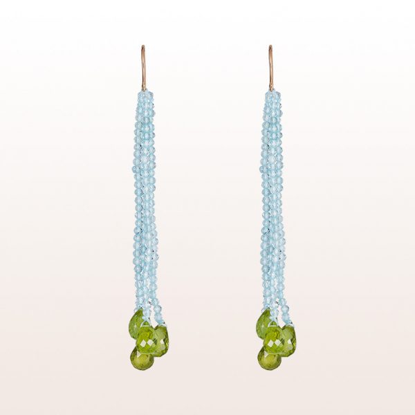 Earrings with topaz and peridot on 18kt rose gold hooks
