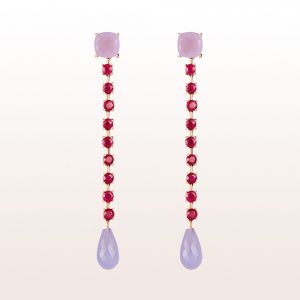 Earrings with chalzedony and rubies 3,20ct in 18kt rose gold