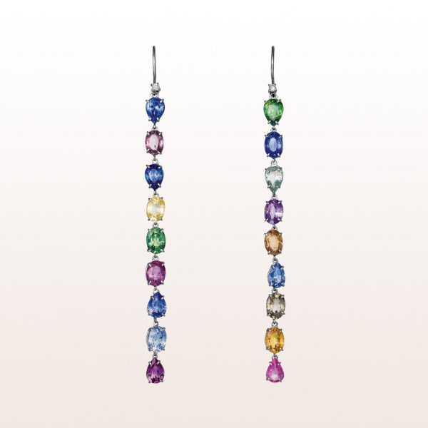 Earrings with multi-coloured sapphire 16,45ct and brilliants 0,06ct in 18kt white gold