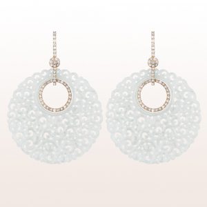 Earrings with white jade and brown brilliants 2,01ct in 18kt white gold