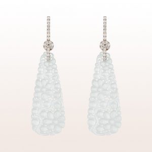 Earrings with white jade and brilliants 0,66ct in 18kt white gold