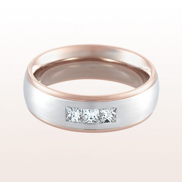 Ehering mit princess cut Diamanten 0,33ct in 18kt Weiß-und Rotgold