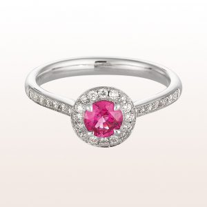 Ring mit rosa Saphir 0,52ct und Brillanten 0,28ct in 18kt Weißgold