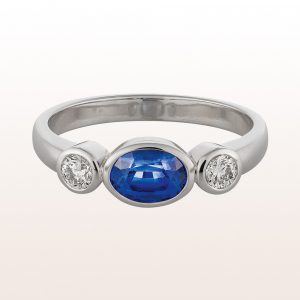 Ring with sapphire 1,04ct and brilliant cut diamonds 0,27ct in 18kt white gold