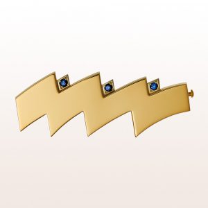 Brooch "Stiege" (engl. staircase) by artist Hans Hollein with sapphire 0,40ct in 18kt yellow gold