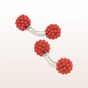 Coccinella Manschettenknöpfe mit Koralle in 18kt Weißgold