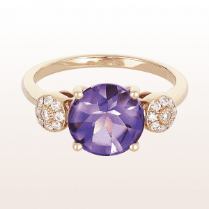 Ring with amethyst and brilliant cut diamonds in 18kt rose gold