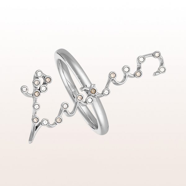 Ring "Luxus" von Künstlering Elke Krystufek mit braunen und weißen Brillanten 0,09ct in 18kt Weißgold