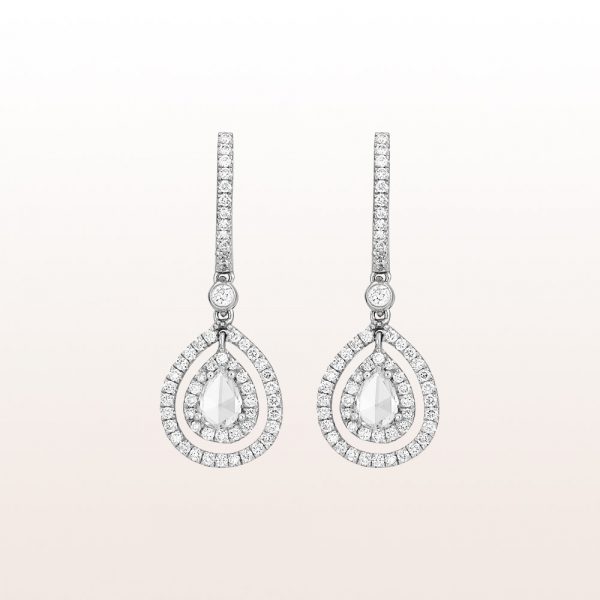 Earrings with diamond drops 0,55ct and brilliants 0,62ct in 18kt white gold