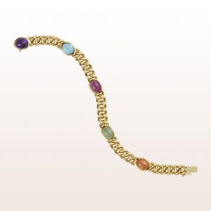 Panzerarmband mit Amethyst 2,67ct, Topas 3,50ct, grünem Turmalin 2,85ct, Mandaringranat 4,32ct und Rubellit 2,52ct in 18kt Gelbgold