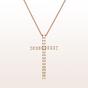 Necklace with cross-pendant with brilliant cut diamonds 1,35ct in 18kt rose gold