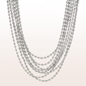 Necklace with gray cultured pearls, labradorite and an 18kt white gold clasp