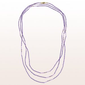 Necklace with amethyst, pink sapphire, gold-spheres and an 18kt yellow gold clasp