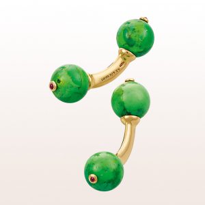 Cufflinks with green turquoise and rubies in 18kt yellow gold