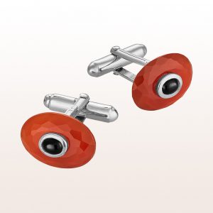 Cufflinks with carnelian and sapphire in silver