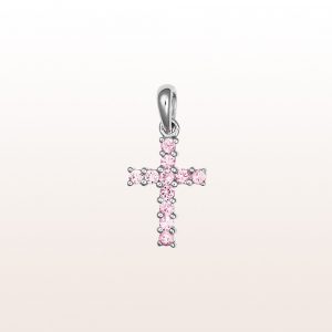 Cross-pendant with pink sapphire 0,22ct in 18kt white gold
