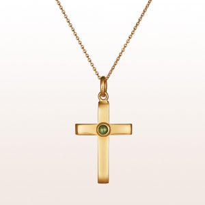 Cross-pendant with green tourmaline cabochon in 18kt yellow gold