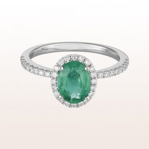 Ring with emerald 1,18ct and brilliants 0,34ct in 18kt white gold