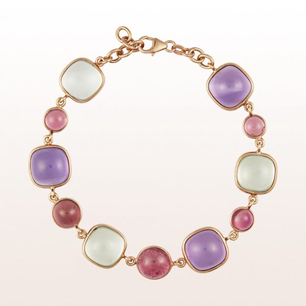 Armband mit Amethyst, Prasiolith und Rubellit Cabouchons in 18kt Roségold