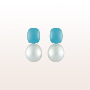 Earrings with turquoise 6,05ct and South Sea pearls in 18kt white gold.