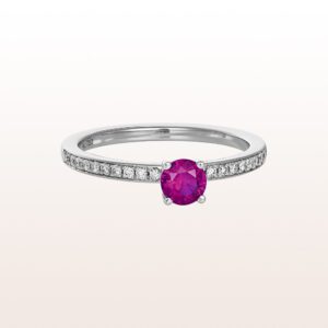 Ring with ruby 0,45ct and diamonds 0,16ct in 18kt white gold.